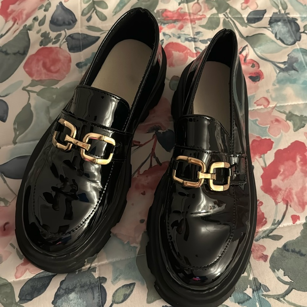 Shiny Black Chunky Loafers